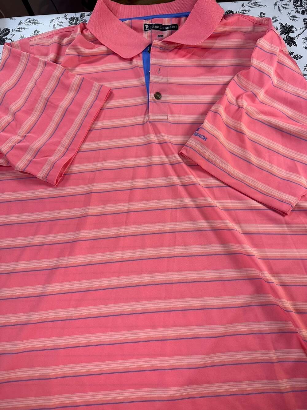 Pebble Beach Dry-Luxe Performance Striped Short Sleeve Polo Shirt